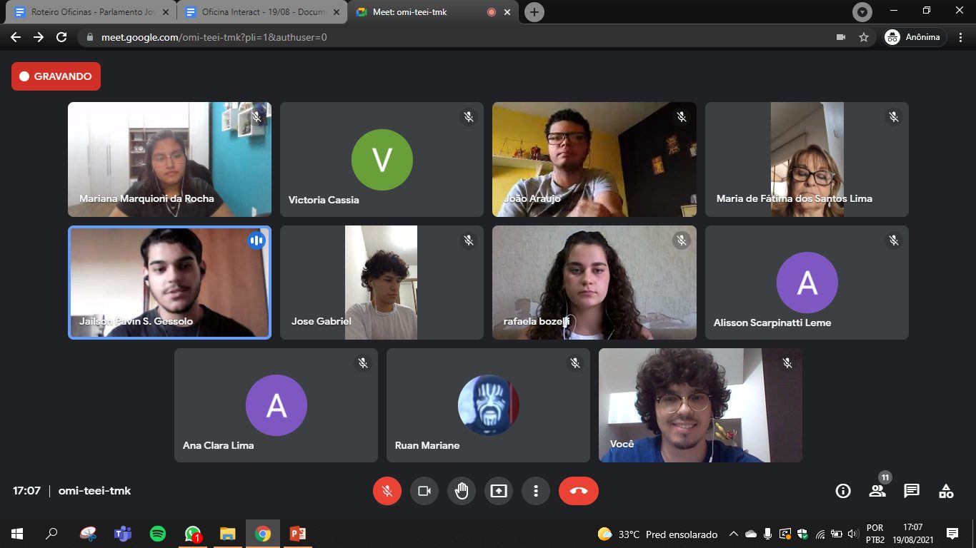 Com apoio de educadores do Instituto Terroá, juventudes matonenses realizam oficinas virtuais para a composição do Parlamento Jovem em Matão
